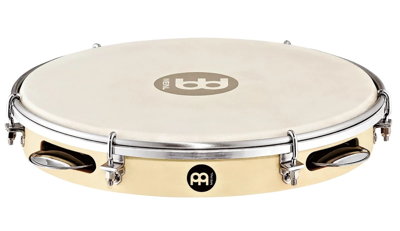 Meinl Percussion Traditional Wood Pandeiro - Frame Drum with Jingles - Diameter 10 Inches - Goat Skin Head - Poplar / Steel, Natural / Chrome Plated (PA10PW-M)
