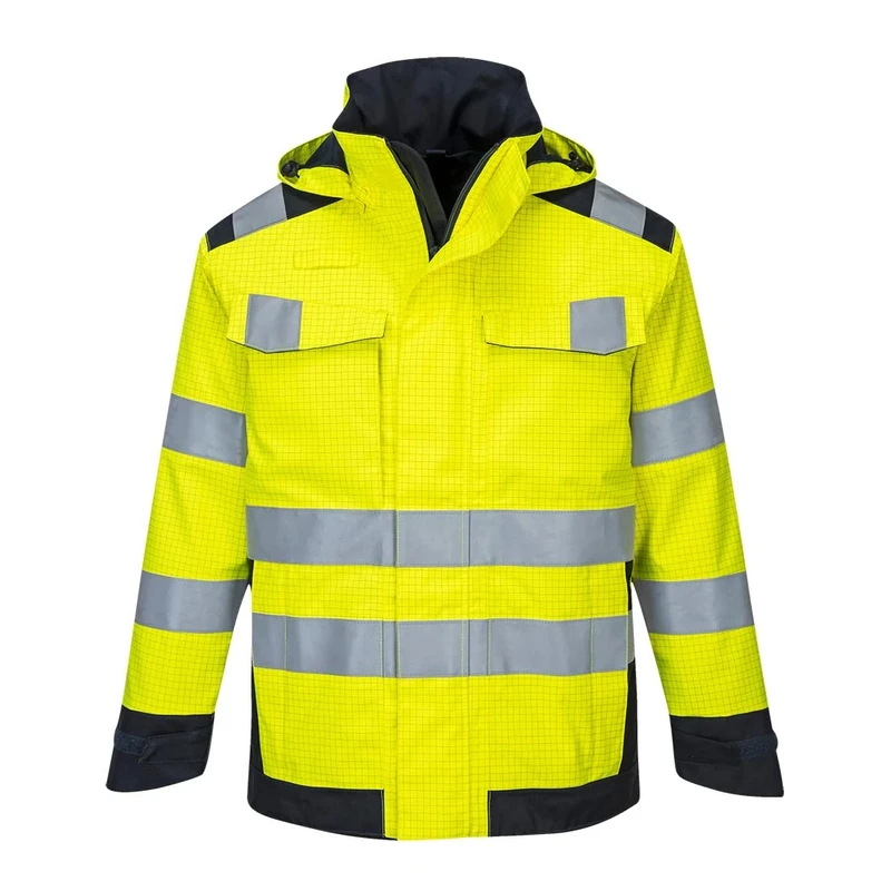 Portwest MV70 Waterproof Modaflame Rain Multi Norm Arc Jacket Yellow/Navy, X-Large