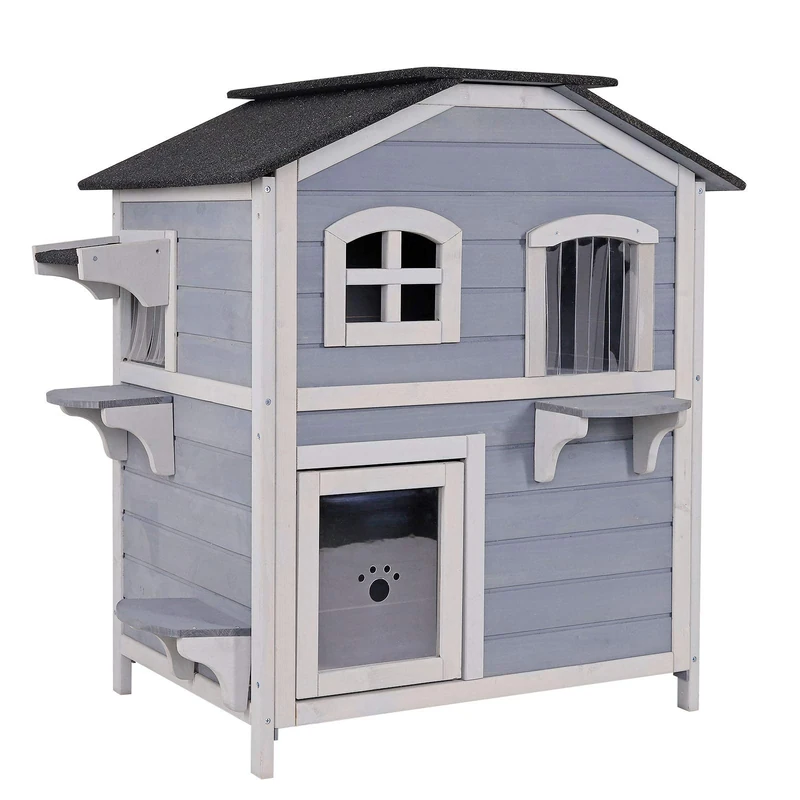 lionto by dibea Cat House Cat Villa Cat House 80 x 55 x 90 cm Grey