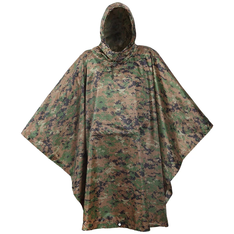USGI Industries Military Style Poncho Multi Use Rip Stop Camouflage Rain Poncho, Marpat, One size