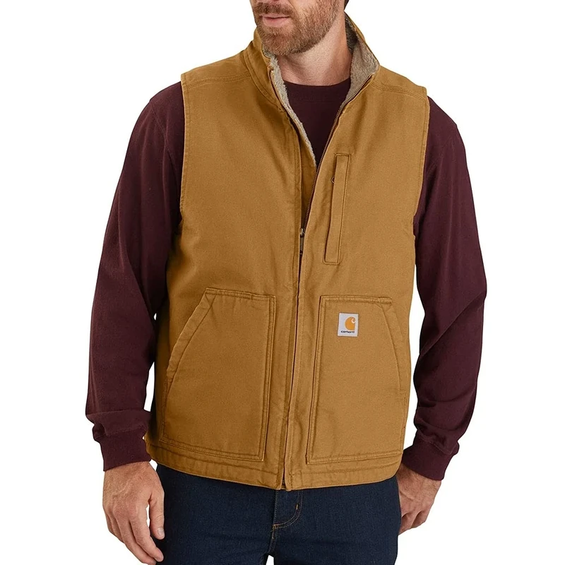 Carhartt Men's Gefütterte Weste mit Stehkragen Work Utility Outerwear, Brown, 5XL Große Größen Tall