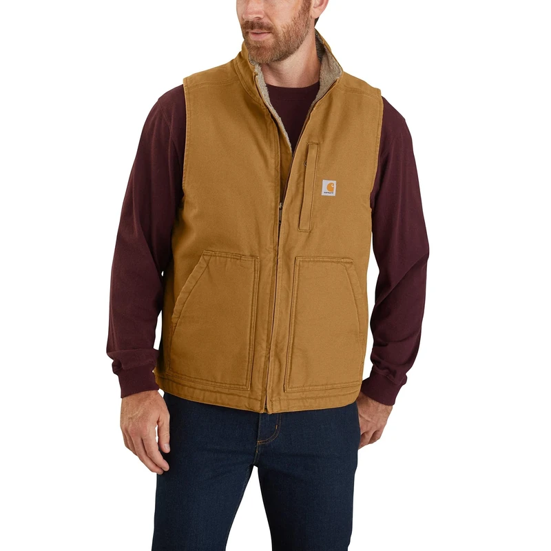Carhartt Men's Loose Fit Washed Duck Sherpa-Lined Mock-Neck Vest, Carhartt® Brown, XL