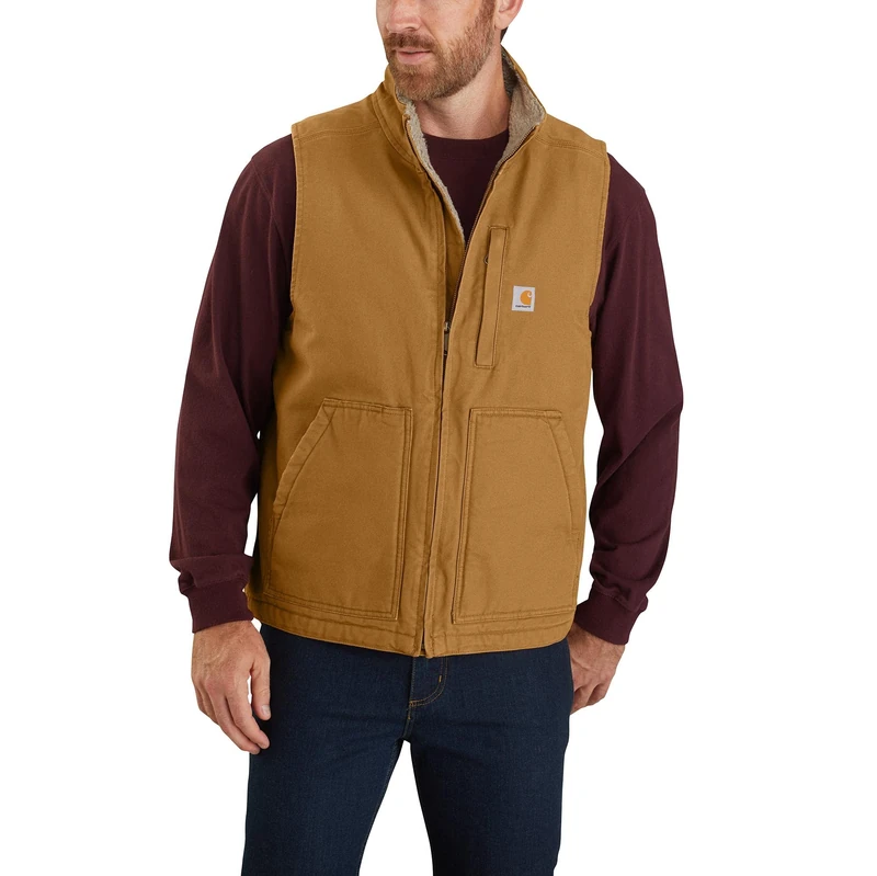 Carhartt Men's Loose Fit Washed Duck Sherpa-Lined Mock-Neck Vest, Carhartt® Brown, S