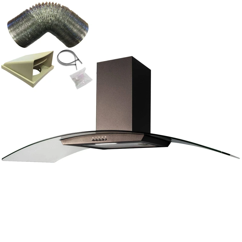 SIA CGH100BL 100cm Black Glass Chimney Hood with 3m Ducting Kit