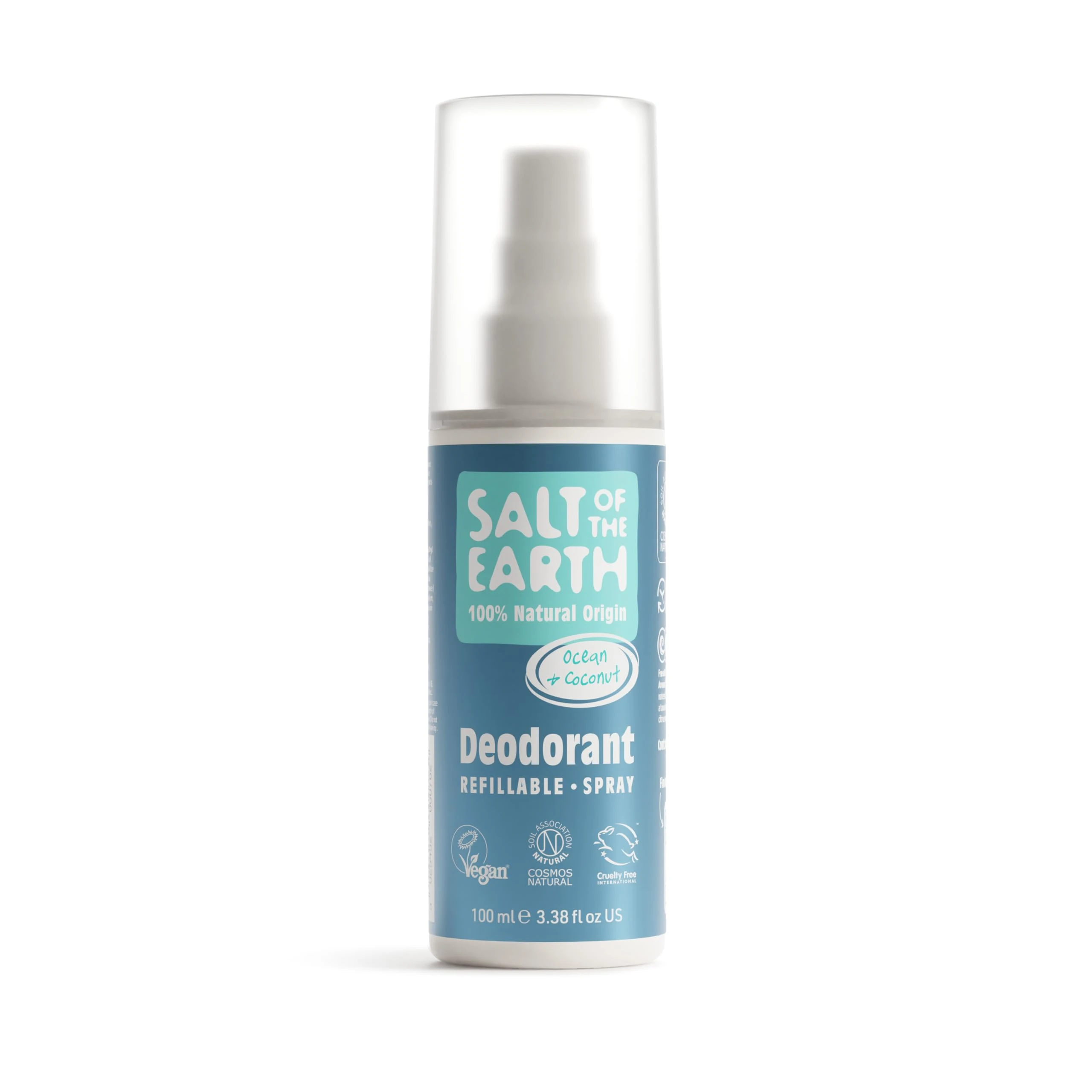 Salt of the Earth – Refillable Natural Deodorant Spray – 100% Natural Origin Ingredients - Vegan, Long Lasting Protection – Suitable For Women, Men & Kids – Ocean & Coconut - 100 ml