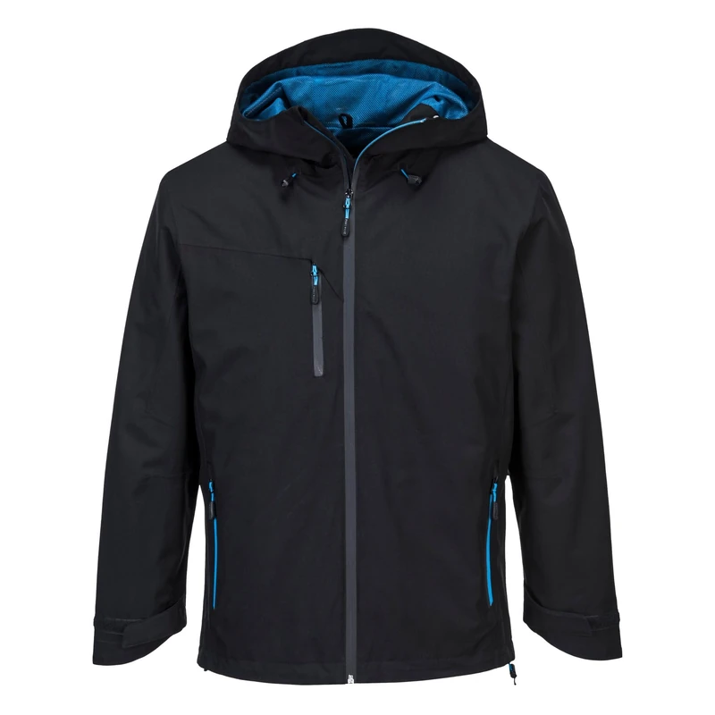 Portwest S600 Men's KX3 Waterproof Rain Jacket - Lightweight Shell Jacket with Hood Black, Small