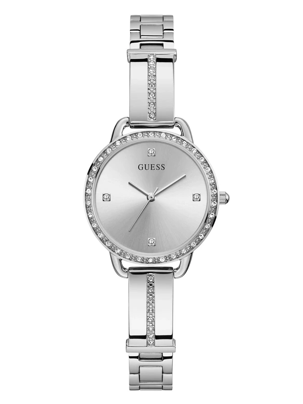 GUESS Women's Quartz Watch with Stainless Steel Strap, Silver, 16 (Model: GW0022L1)