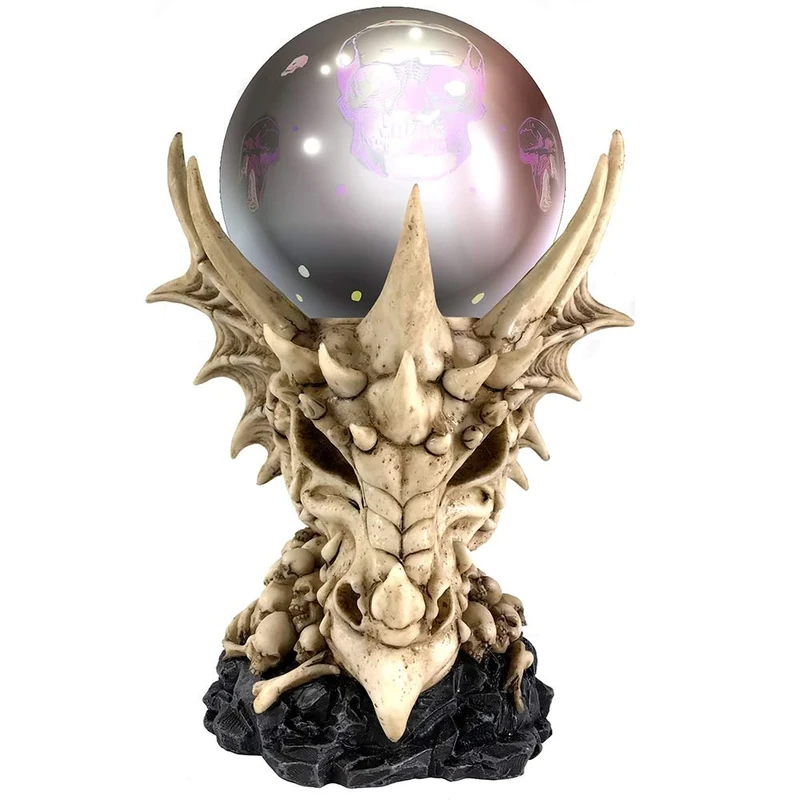 Nemesis Now Skeletal Realm Dragon Skull and Light Up Orb Figurine, Polyresin, Natural Bone Colour, One Size