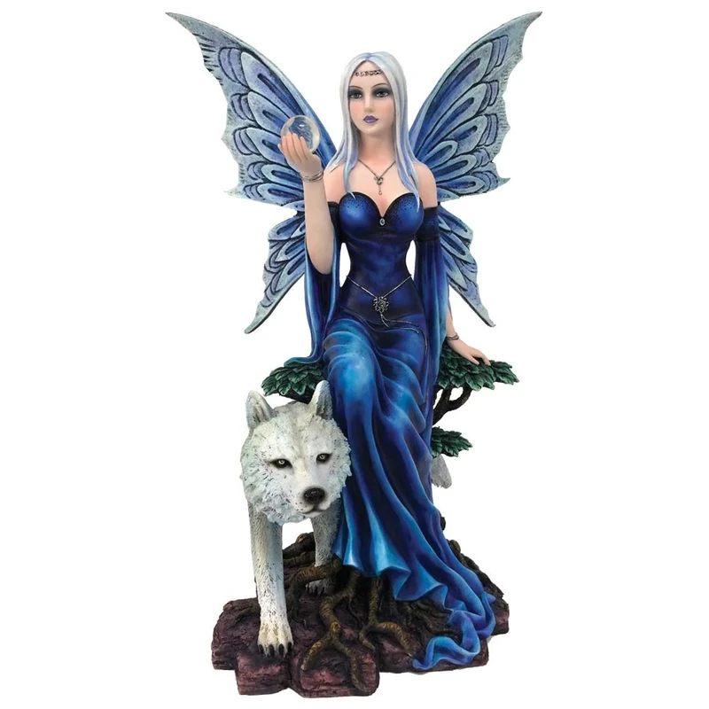 Nemesis Now D4991R0 Talanoa Blue Fairy and White Wolf Companion Figurine, Polyresin, 49cm