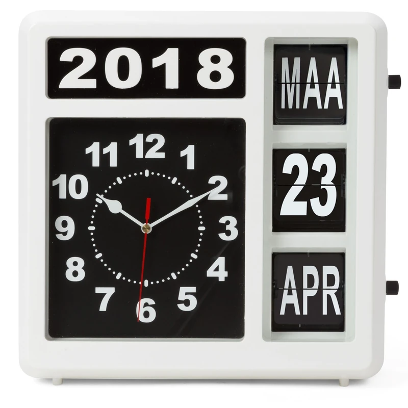 Perel Velleman 31 x 31 cm Rectangular Analogue Wall Clock with Folding Calendar, Dutch Model