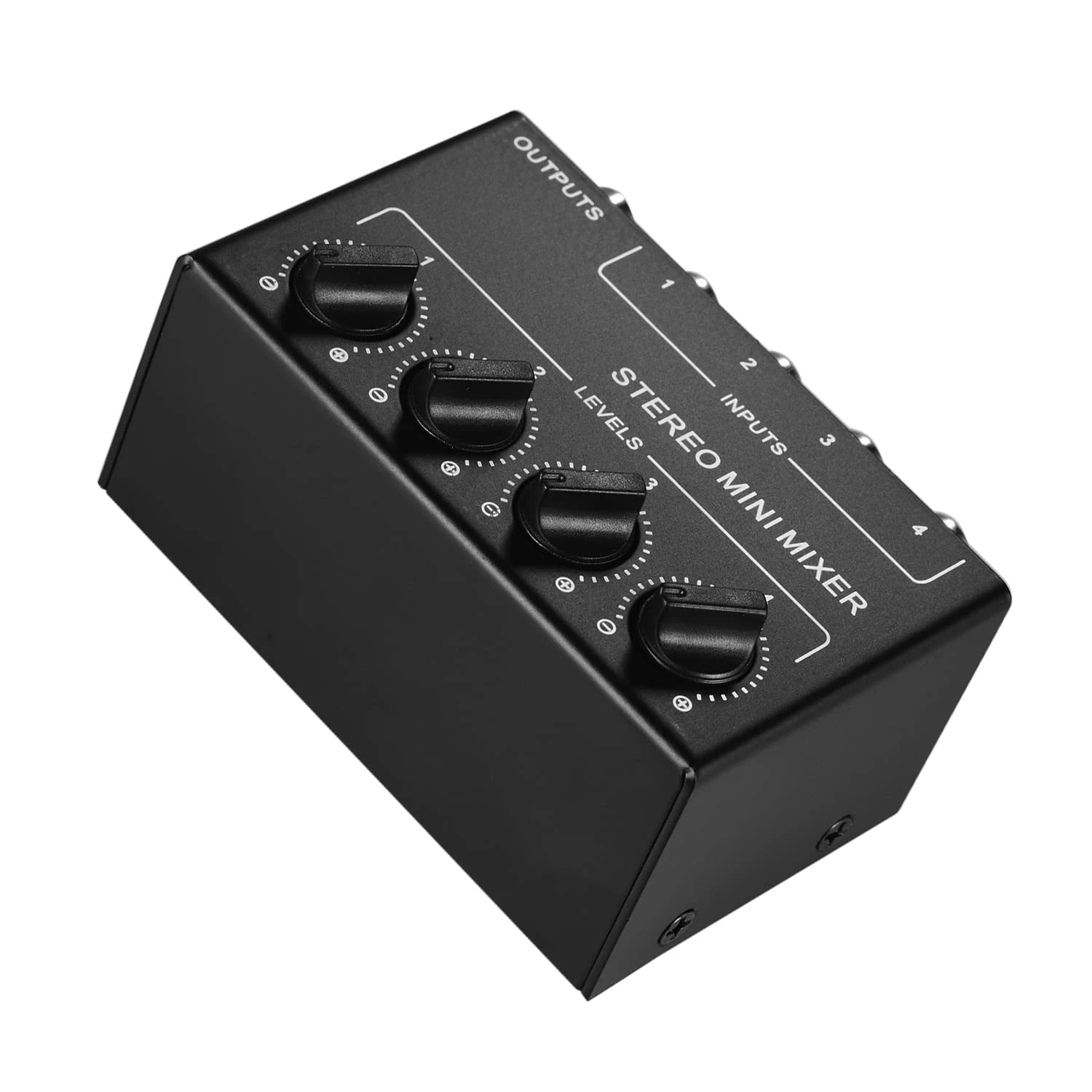 Fesjoy Sound Mixer Mini Stereo Audio Mixer with 4 Channel RCA Inputs Separate Volume Control Full Metal Shell