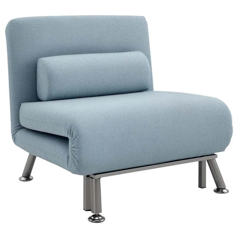 HOMCOM Linen Chair Bed, 3-in-1 Convertible Sleeper Chair with Adjustable Backrest, Pillow, for Living Room, Bedroom, Sky Blue