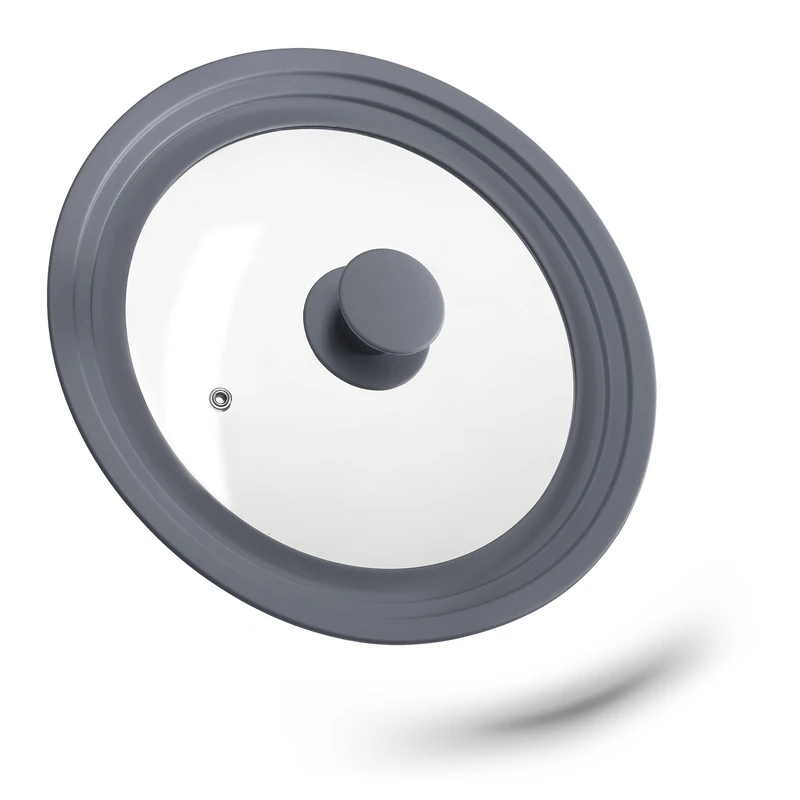 Relaxdays Saucepan Lid Universal, Glass Cover, Stepped Silicone Rim, Pots & Pans 22-26 cm, 5x27,5 cm, Grey