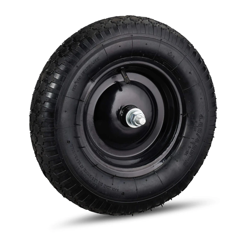 Relaxdays 4.80 4.00-8 Wheelbarrow Tyre, Pneumatic Spare Wheel with Steel Rim and Valve, Capacity to 120 kg, Black
