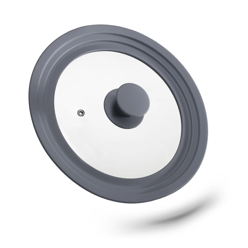 Relaxdays Saucepan Lid Universal, Glass Cover with Silicone Rim & Air Vent, Pots & Pans Ø 20-24 cm, Grey
