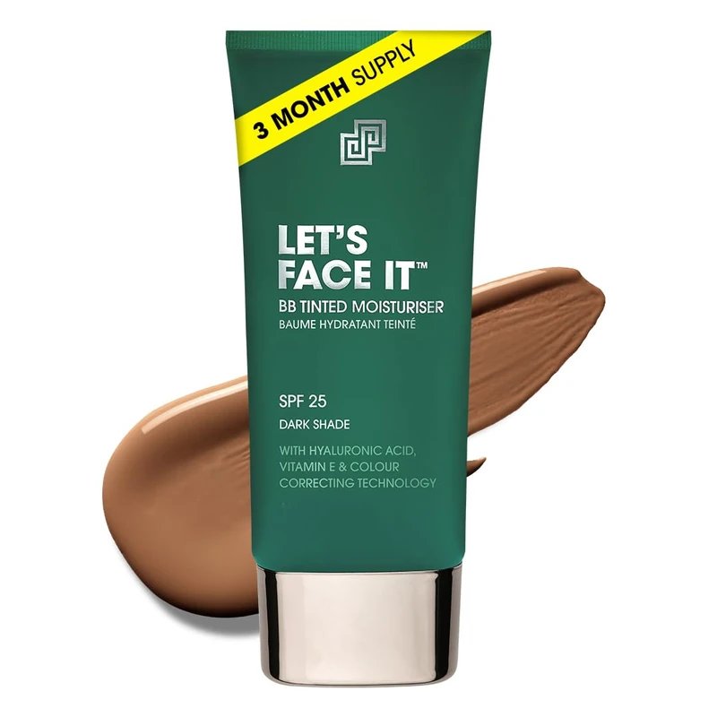 Shakeup Cosmetics Mens BB Tinted Moisturiser, Vegan Makeup for Men, Natural Coverage for Redness & Blemishes, 24hr Moisturisation with SPF, Easy Application, Dark Shade, 50ml. Aka. LET'S FACE IT