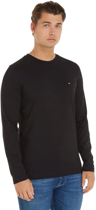 Tommy Hilfiger Men’s Tommy Logo Cotton Long Sleeve Top, Black (Black), XS