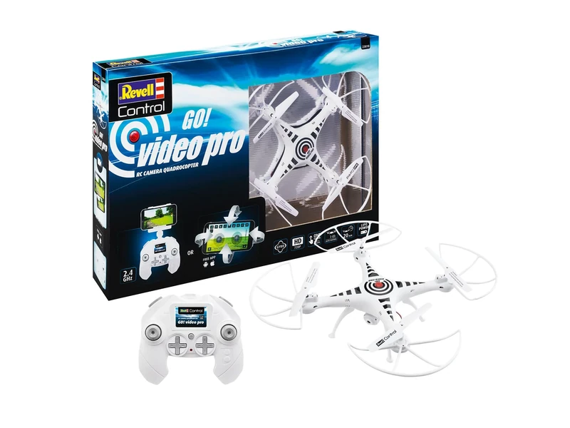 Revell Control 23818 Remote Control Camera Quadcopter "Go! Video Pro" With Precise 2.4 GHz Control, Altitude Sensor, Headless, 6-Axis Gyro, One Push Take Off/Land, 720P Camera, 32.5cm in length