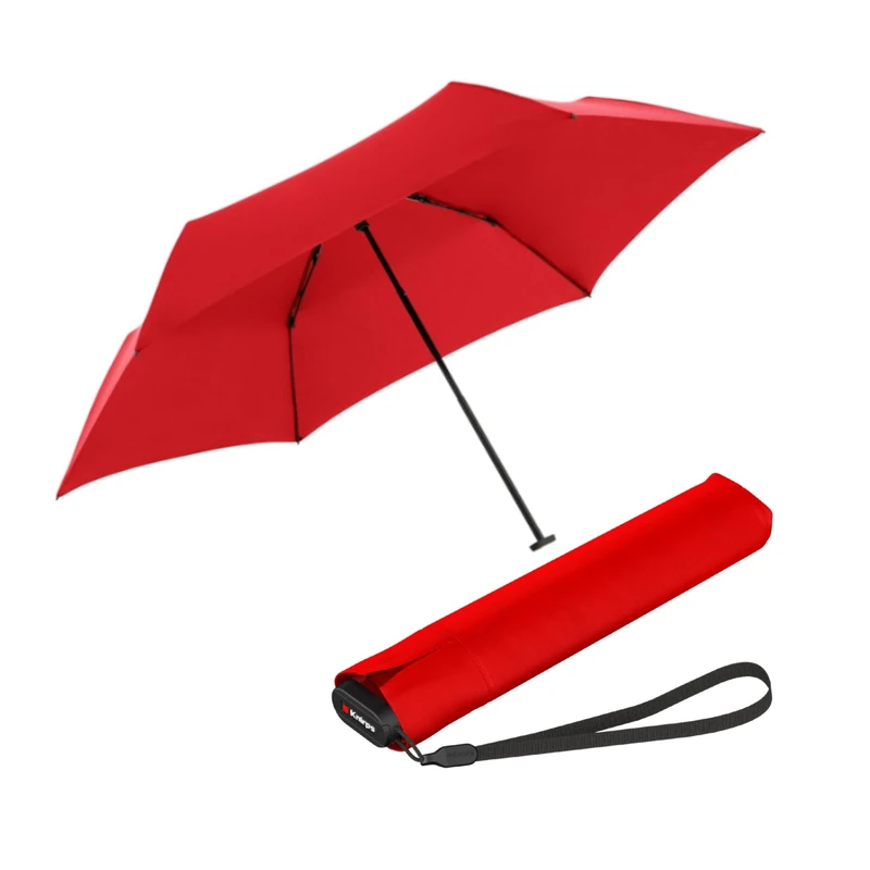 Knirps Ultra US.050 Slim Manual Pocket Umbrella - Ultra Light and Flat - Storm Resistant - Windproof - 21 cm, red, S, Compact