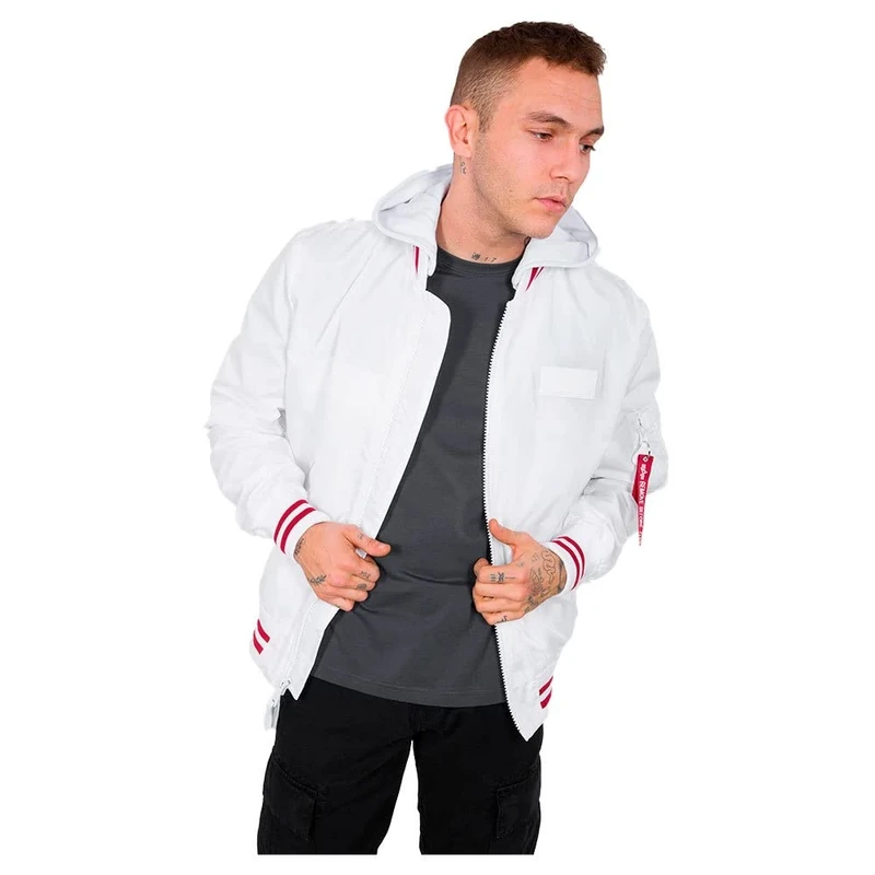 Alpha Industries Men's MA-1 TT Hood Defense Bomber Jacket, White, XL