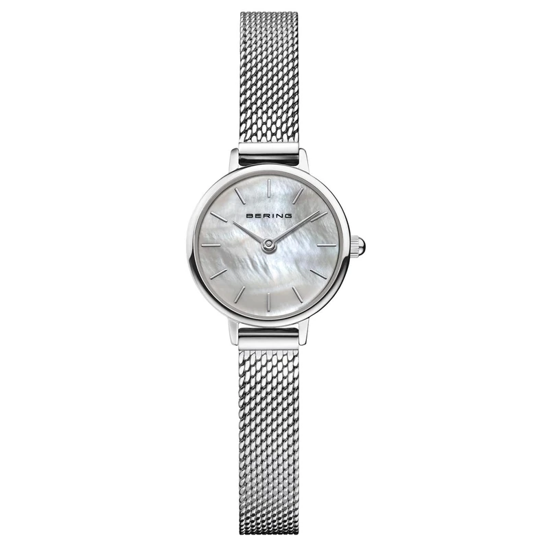 BERING Women's Quartz Watch, 22 mm Silver Stainless-Steel Case and White Dial, Milanese Strap, Sapphire Crystal, 3 ATM, 11022-004