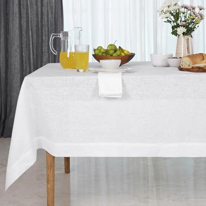 D'Moksha Homes 100% Pure Linen Tablecloth, Machine Washable, Rectangular Tablecloth For July 4Th Summer Tablecloth 54 X 72 Inch Snowy White