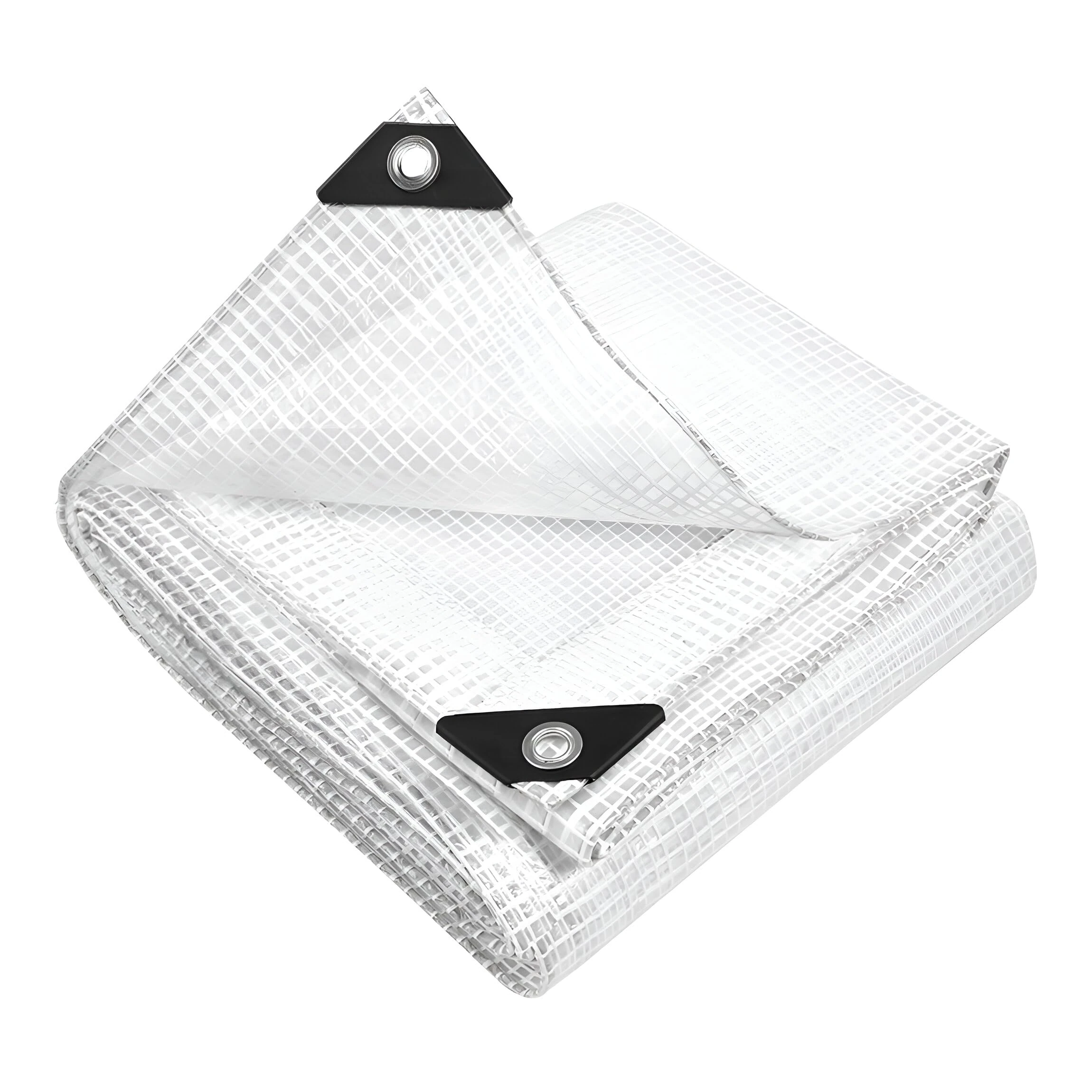 2m x 3m Clear Leno Tarpaulin - Heavy-Duty Waterproof 100 GSM Reinforced Transparent Tarp Sheet with Mesh Support, Rubber Strengthened Corners - UV‑Resistant Cover for Garden, Greenhouse, Groundsheet