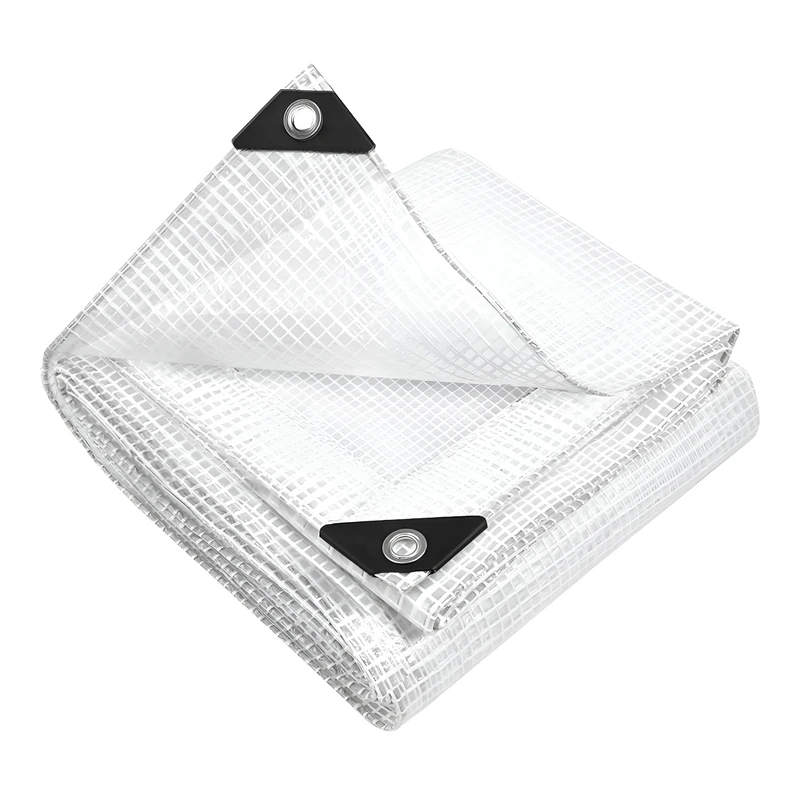 10m x 10m Clear Leno Tarpaulin - Heavy-Duty Waterproof 100 GSM Reinforced Transparent Tarp Sheet with Mesh Support, Rubber Strengthened Corners - UV‑Resistant Cover for Garden, Greenhouse, Groundsheet