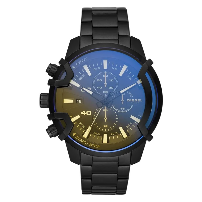 Diesel Watch for Men Griffed, Chronograph Movement, 48 mm Black Stainless Steel Case with a Stainless Steel Strap, DZ4529