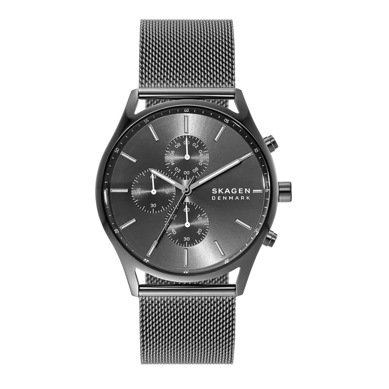 Skagen Watch for Men Holst Chronograph, Quartz Chronograph Movement, 40 mm Charcoal Stainless Steel Case with a Stainless Steel Mesh Strap, SKW6608