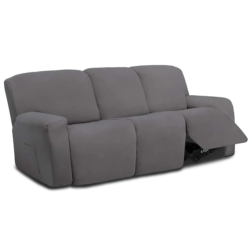 Easy-Going 8 Pieces Microfiber Stretch Sectional Recliner Sofa Slipcover Soft Fitted Fleece 3 Seats Couch Cover Washable Furniture Protector with Elasticity for Kids Pet(Recliner Sofa,Light Gray)