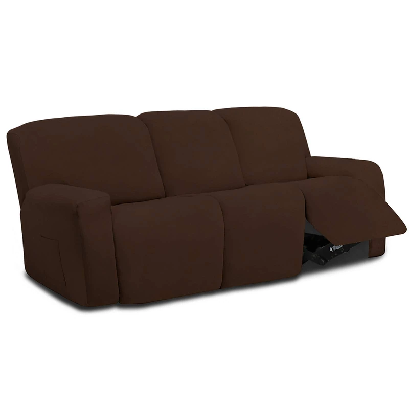 Easy-Going 8 Pieces Microfiber Stretch Sectional Recliner Sofa Slipcover Soft Fitted Fleece 3 Seats Couch Cover Washable Furniture Protector with Elasticity for Kids Pet(Recliner Sofa,Coffee)