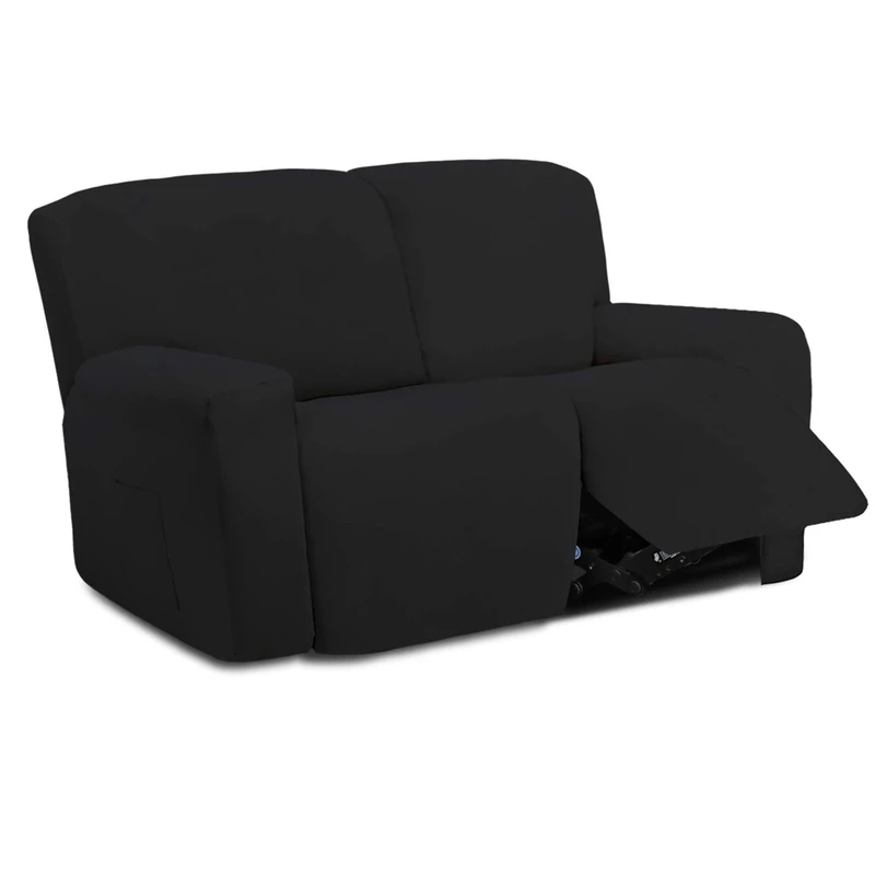 Easy-Going Stretch Microfiber Slipcover for Lounger Sofa Slipcover Spandex Soft Fleece Fitted Washable Elastic Furniture Protector for Kids Pets 6 Pieces Black