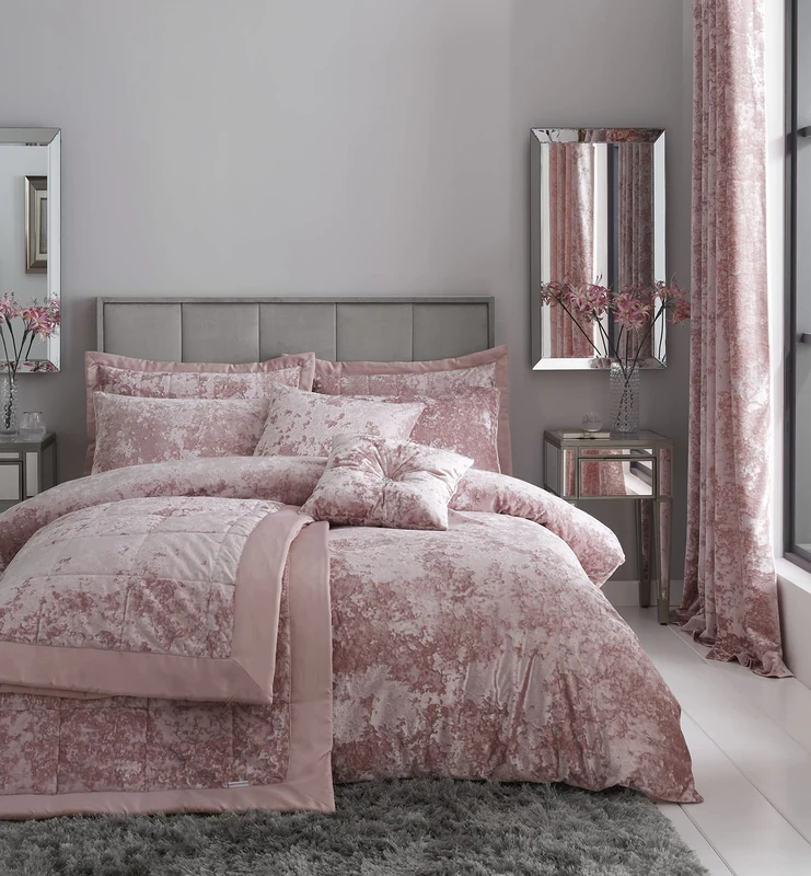Catherine Lansfield Crushed Velvet Double Duvet Set Blush