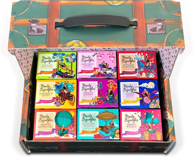 Monty Bojangles Truffle Trunk Chocolate Truffles Hamper Gifts for Women, Men, 9 Luxury Chocolate Flavours in Individual Gift Boxes, Birthday, Thank You, Christmas Gifts, Green, 9 Flavours x 100g