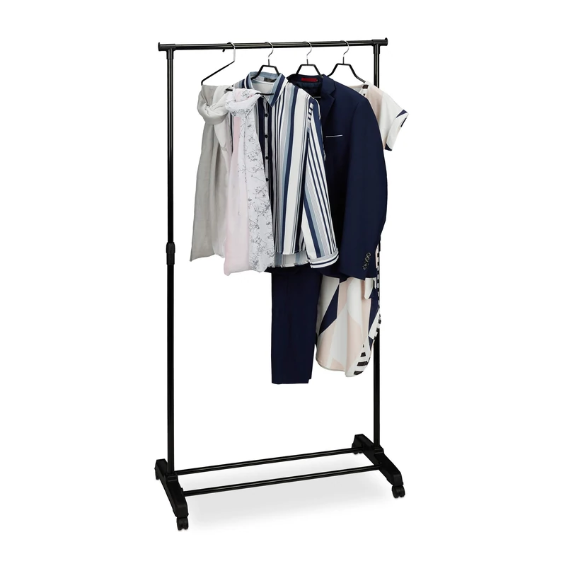 Relaxdays Clothes Rack On Wheels, Stable Clothing Rail With Shelf, Iron, Adjustable Height, 102.5-180.5 cm, Black
