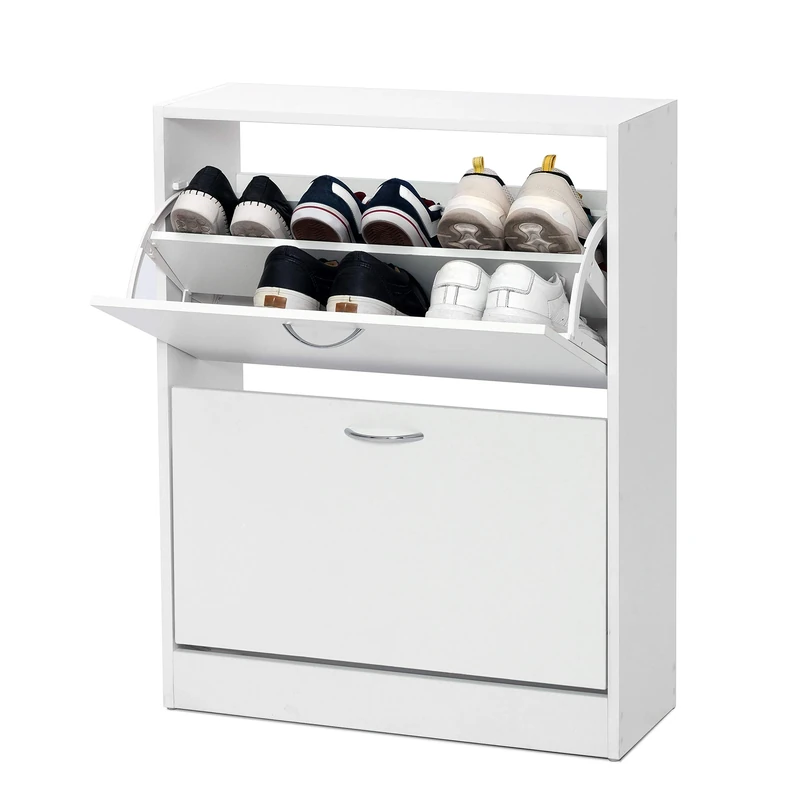 Meerveil Shoe Cabinet with 2 Drawers, 2 Tier Shoe Storage Cabinet, Modern Shoe Organizer Cupboard for Hallway Living Room, 63 x 24 x 81cm, White