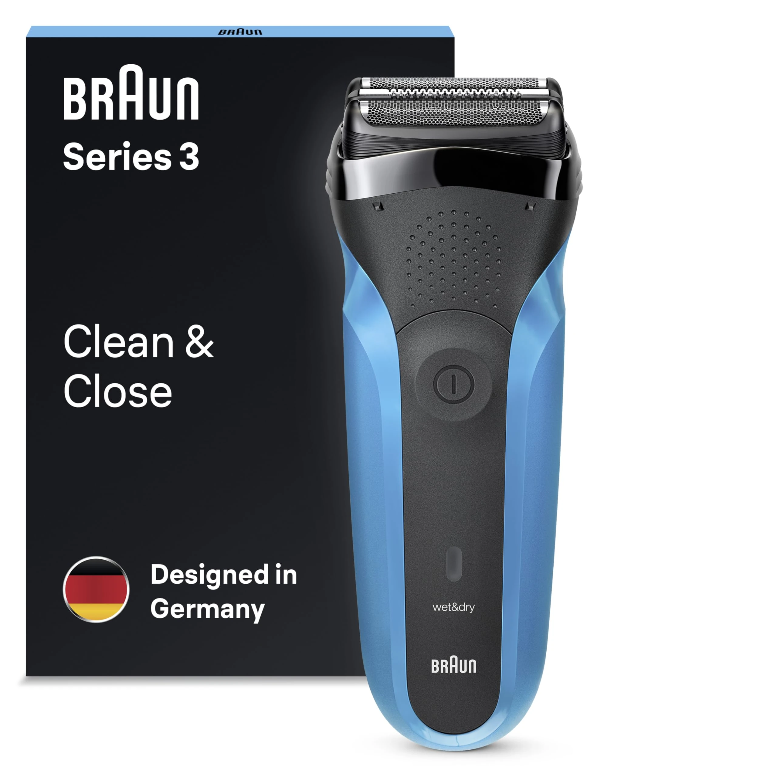 Braun Series 3 Electric Shaver For Men with Precision Beard Trimmer, Wet & Dry Electric Razor for Men, UK 2 Pin Plug, 310, Black/Blue Razor