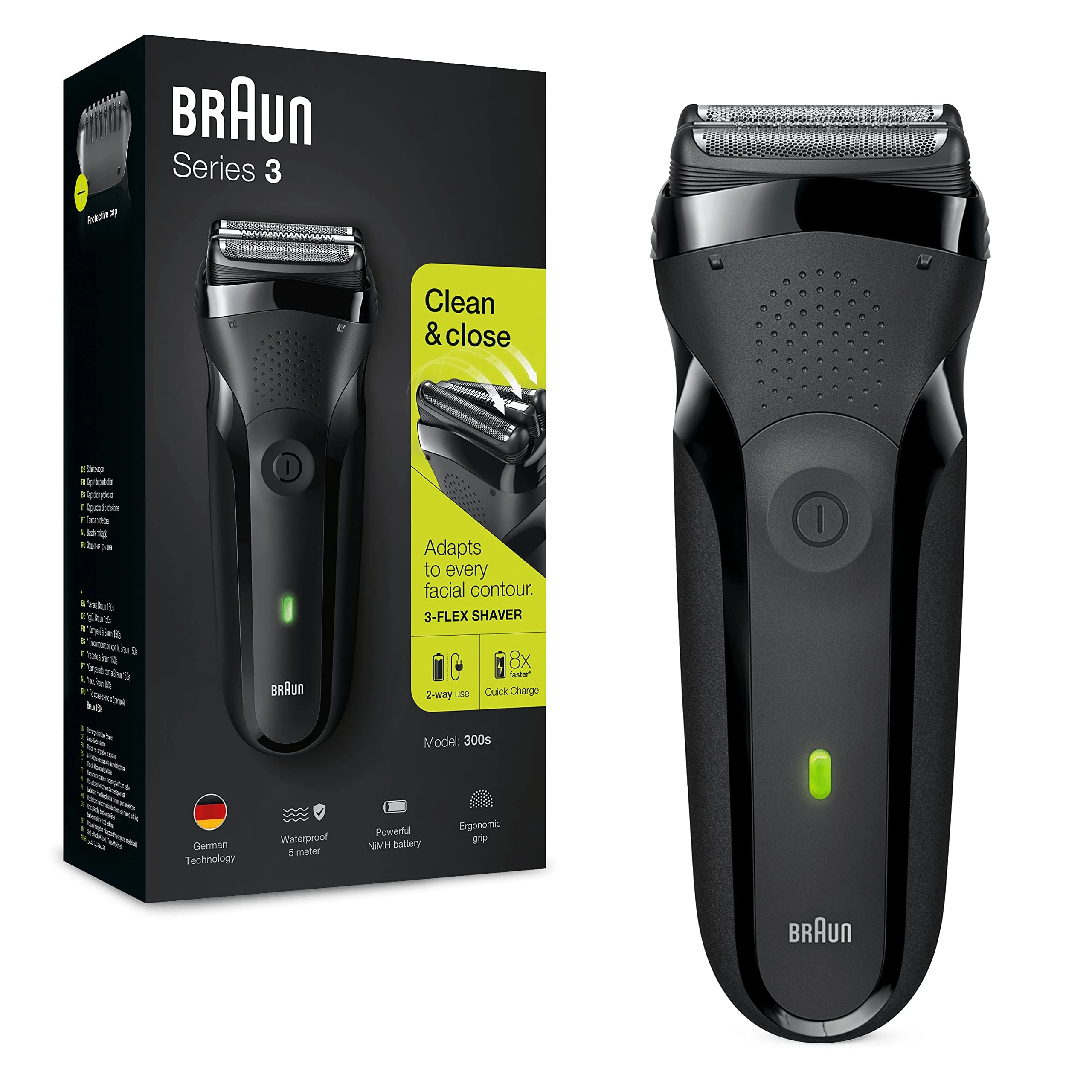 Braun Series 3 Electric Shaver For Men, Electric Razor for Men, UK 2 Pin Plug, 300, Black Razor