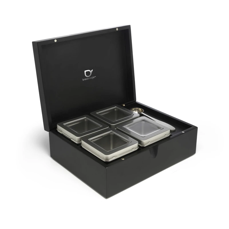 Bredemeijer Large Black Elegant Tea Box Set of 6 Including Tea Measuring Spoon