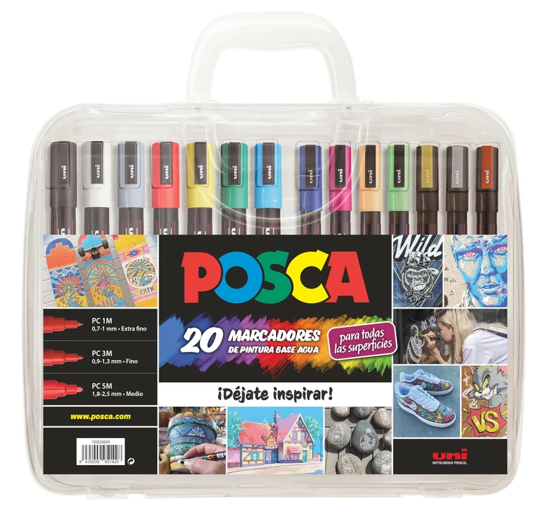 Posca UNI Briefcase Pack of 20 - Acrylic Paint Markers