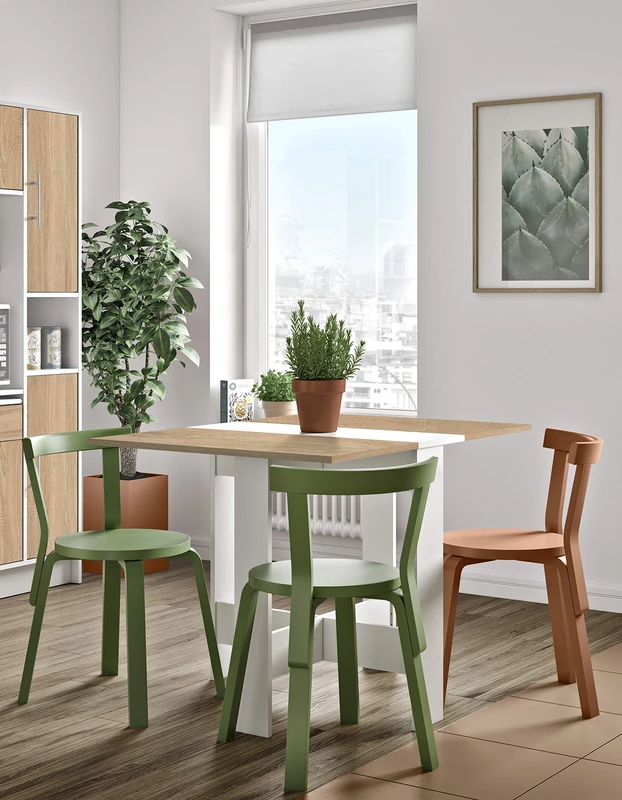 Symbiosis Folding Dining Table, Oak and White Marble Look, 103/67/28 x 76 x 73.4 cm (LxPxA)