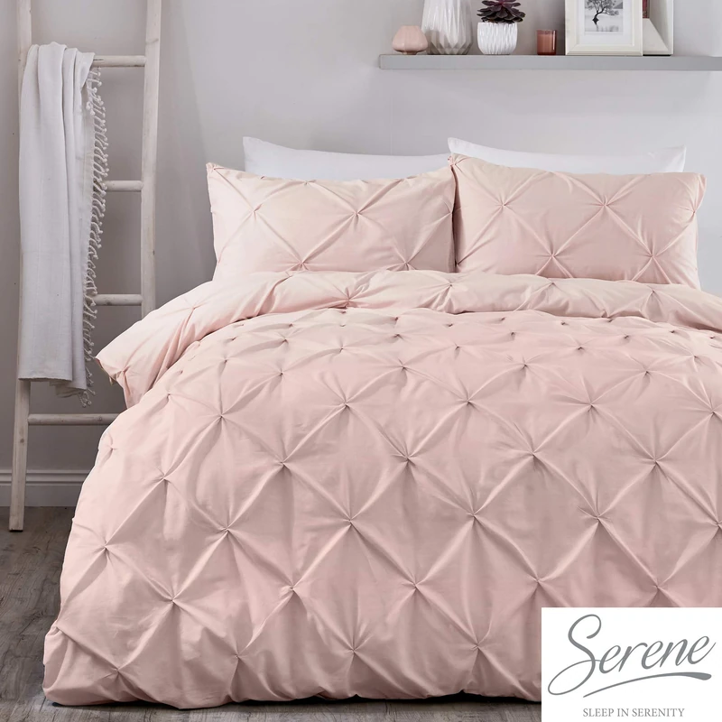 Serene Lara Ruched Easy Care Duvet Cover Set, Blush, Super King