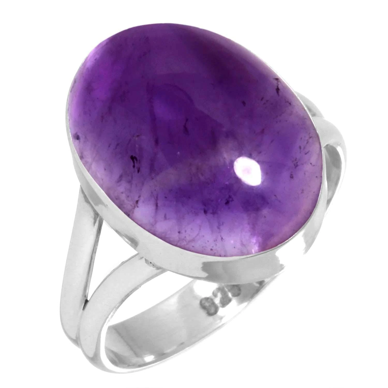 Jeweloporium Purple Amethyst Silver Ring Size T, 925 Sterling Silver Ring for Women, Genuine Chunky Oval Gemstone Boho Jewellery
