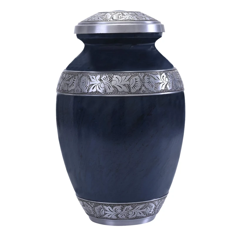 GSM Brands Cremation Urn Holds Adult Human Ashes (Extra Large Capacity) - Handcrafted Funeral Memorial with Striking Blue Design (13.5 Inch Height x 7.75 Inch Width)
