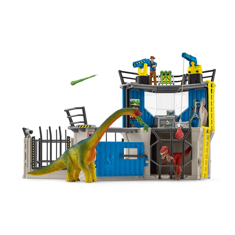 SCHLEICH Dinosaurs - 33 PC Dino Research Station Playset with Play Dart Cannon - Includes Brachiosaurus, Velociraptor, Scientist Action Figures - Imaginative Play Kids Figurines - Kids 4+