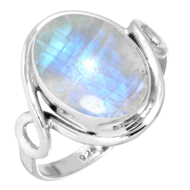 Jeweloporium White Moonstone Silver Ring Size Z+1, 925 Sterling Silver Ring for Women, Genuine Oval Gemstone Handmade Jewellery