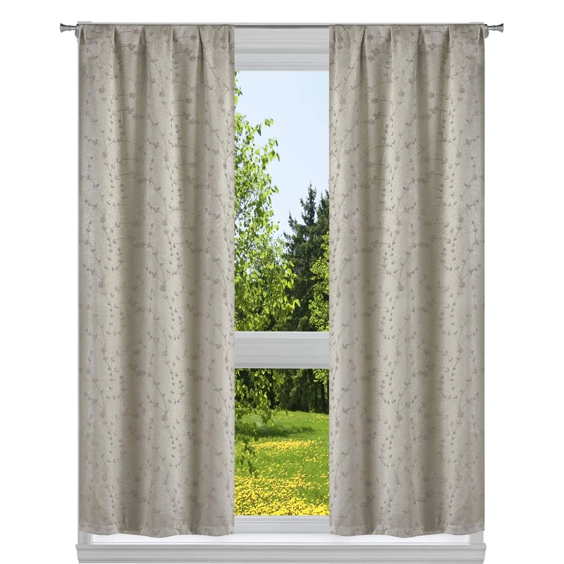 Kelvin Leaf Embroider Blackout Curtain Set, Almond, 38x96