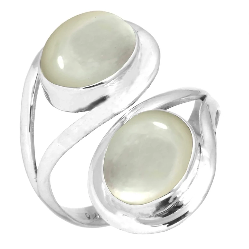 Jeweloporium White Mother Of Pearl Silver Ring Size Y 1/2, 925 Sterling Silver Ring for Women, Real Oval Gemstone Handmade Jewellery