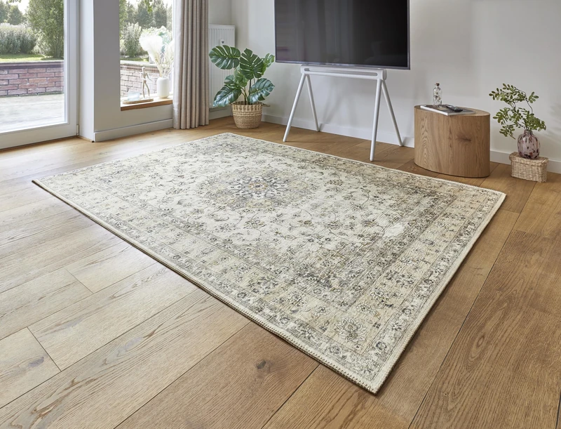 -LUXOR- living Prima Living Room Rug in Vintage Design - Living Room Rug Short Pile Digital Print in Timeless Design Cream 160 x 230 cm - Image 1